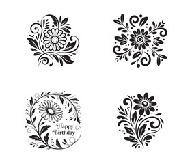 Decorative Plant Silhouette Bundle. Nature and Blossom Clipart