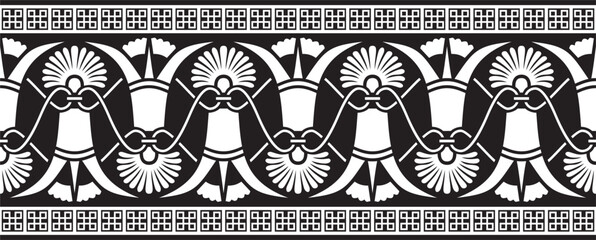 Vector  black monochrome classic seamless european national ornament. Ethnic contour pattern of the Romanesque peoples. Border, frame of ancient greece, roman empire.