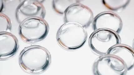 Close-up of transparent spherical objects arranged on a reflective surface, showcasing clarity and symmetry.