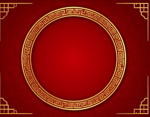 Red background with gold circular frame