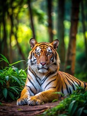 Obraz premium Forest Floor Ambiance with Tiger Lying Down