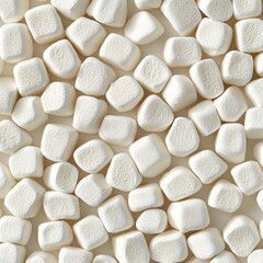 Close-up of many small, square marshmallows