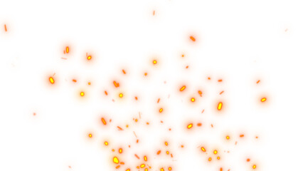 Obraz premium fire dust particles over transparent background overlay, Flying Fire Particles transparent background in png format. 3d render of fire embers, Fire flames isolated on white background.