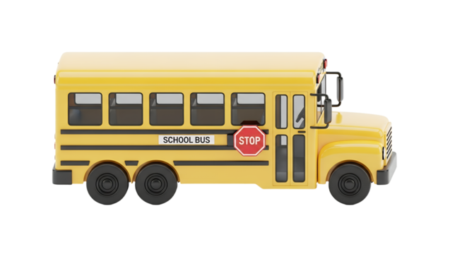 Yellow School Bus 3D Render Illustration Stop Sign