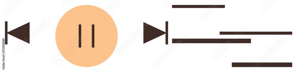 Aufkleber backward, pause, forward buttons in simple design, accented by horizontal lines. ideal for audio, vi