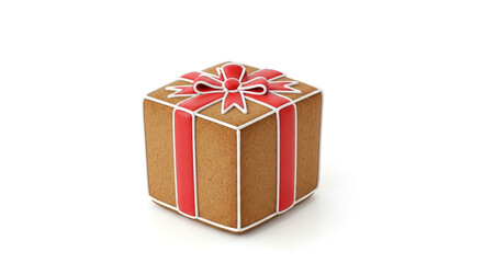 Obraz premium Gingerbread gift box cookie with red ribbon and bow holiday treat christmas dessert food photography