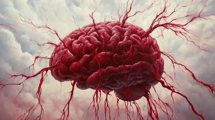 Keuken achterwand Bordeaux A surreal depiction of a hyperactive brain with neural pathways merging into dreamlike landscapes.   © 金 先生