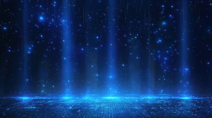 Digital landscape featuring glowing blue particles and lines, creating an ethereal, futuristic atmosphere reminiscent of a sci-fi environment. Ideal for technology and fantasy themes.