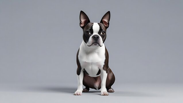 Charming Boston Terrier Dog Sitting Attentively with its Distinctive Black and White Coat
