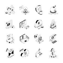 Handy Bundle Isometric Outline Icons Depicting