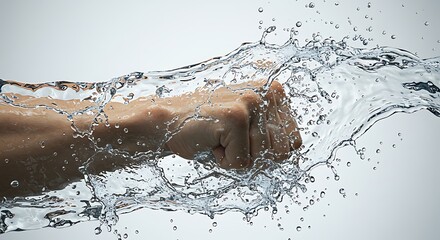Force of Impact: Clenched Fist Punching Through Explosive Water Splash