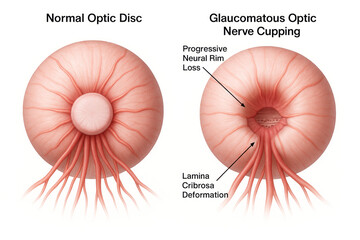 Comparison of a Normal Optic Disc and a Glaucomatous Optic Nerve Cupping