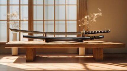 Katana Sword on Stand, Cinematic Japanese Interior