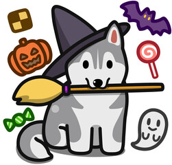 ハロウィン仮装のグレーのシベリアンハスキー