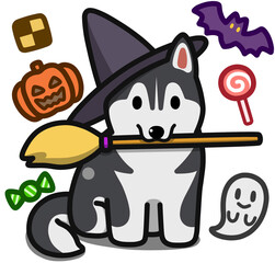 ハロウィン仮装のブラックのシベリアンハスキー