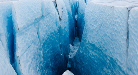 Blue Ice Glacier Crevasse with Textured Surface Closeup