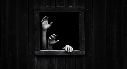 Creepy Hands Reaching Out of Dark Window
