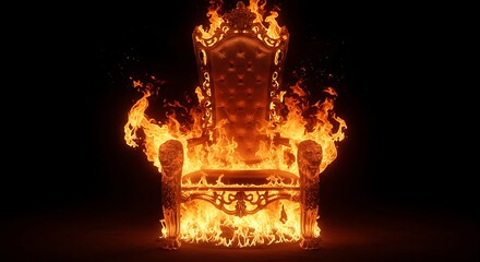 Burning Golden Throne on Black Background