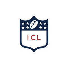 ICL American Football Logo Design. ICL Modern Sports Shield Emblem with Stars and Ball for Football Club ICL Tournament and Team Branding.
