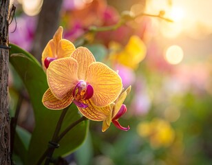 Orchids in golden sunlight
