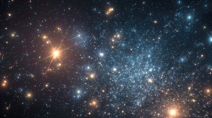 Fototapeta premium A cosmic scene of the early universe with stars of varied sizes and luminosities. 