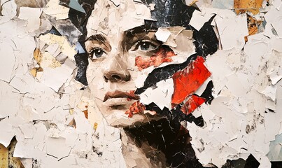 Fototapeta premium Torn Paper Human Collage Symbolizing Fragility
