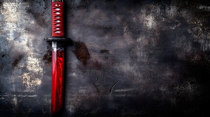 Katana Sword on Dark Grunge Background with Copy Space