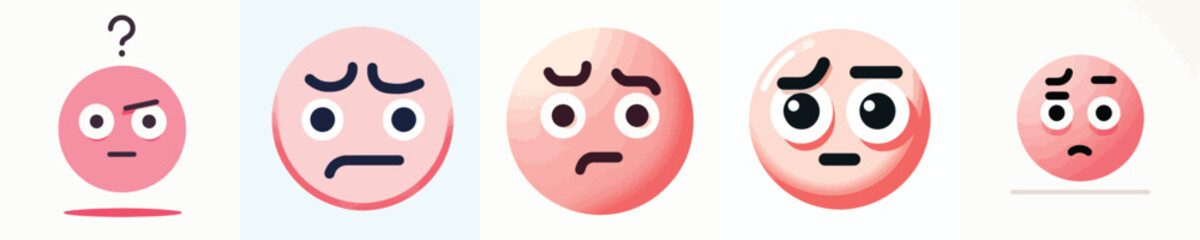 Cute and adorable pink emoji face. Vector, illustration, design, icon set.