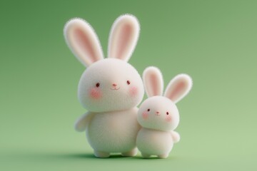 Fototapeta premium 3D rendering style cute rabbit mom with baby