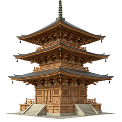 Wooden Japanese pagoda with intricate tiered roof