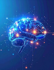 digital neural network with glowing data connections, 