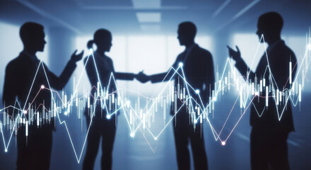 Business Team Collaboration with Financial Data Overlay.