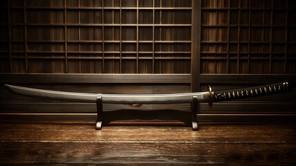 Katana Sword Vertical Composition with Empty Space