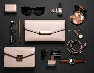 fashion accessories and designer items layout, premium brand products, 