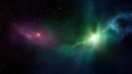 Cosmic background with galaxy light, planets and stars for space exploration themes. Suitable for posters, websites, and creative designs.