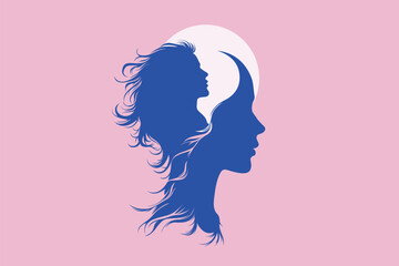 Girl and Woman Silhouette with Inner Profile – Abstract Mind, Brain and Performance Concept Illustration