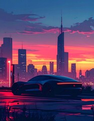 electric vehicle silhouette with charging station, 