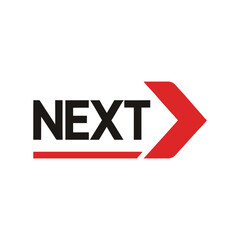 Black text N E X T with red arrow symbol and red line next word