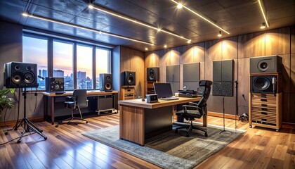 Professional music studio equipment and instruments, audio production setup, enterta 