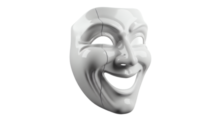 Cracked Laughing White Mask on Black Background