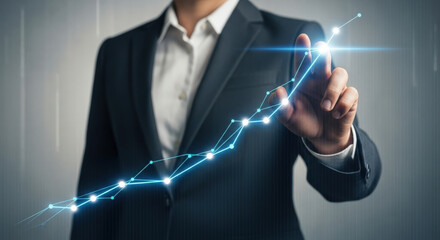 Business Growth Chart Analysis with Digital Interface.