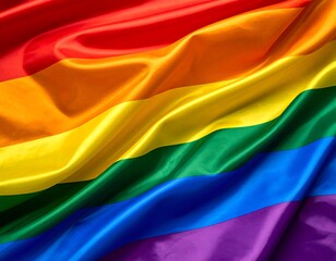 Close-up of a vibrant rainbow flag