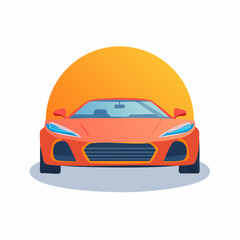 Orange sports car front view isolated.