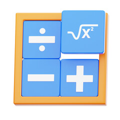 Calculator Interface with Math Symbols in Blue and Yellow on Transparent Background Education...