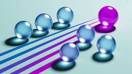 Vibrant 3d render of spheres in a minimalist composition showcasing concepts of leadership and strategy
