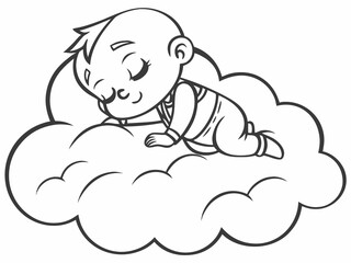 Obraz premium Vector illustration of a single cute cartoon baby sleeping atop floating cloud