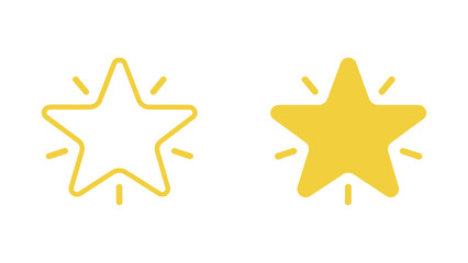 Glowing Yellow Star Rating Icon Symbol Outline and Solid Shape for Favorite, Quality Review, Reward, Success, and Best Performance Vector Illustration Graphic