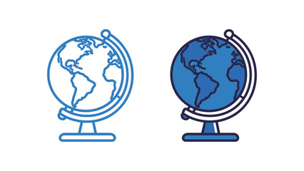 Terrestrial Globe Icon Outline and Solid Blue Symbol for World Map, Global Network, Geography, Education, and International Travel Vector Illustration
