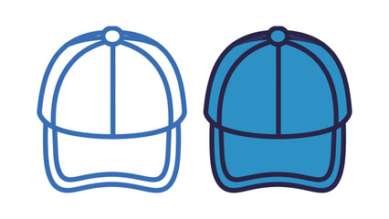 Baseball Cap Icon Outline and Solid Blue Graphic Symbol for Sport, Fashion, Casual Wear, Summer, Team, and Head Protection Vector Illustration