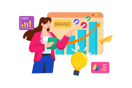 Businesswoman Presenting Positive Growth on Chart with Lightbulb Idea